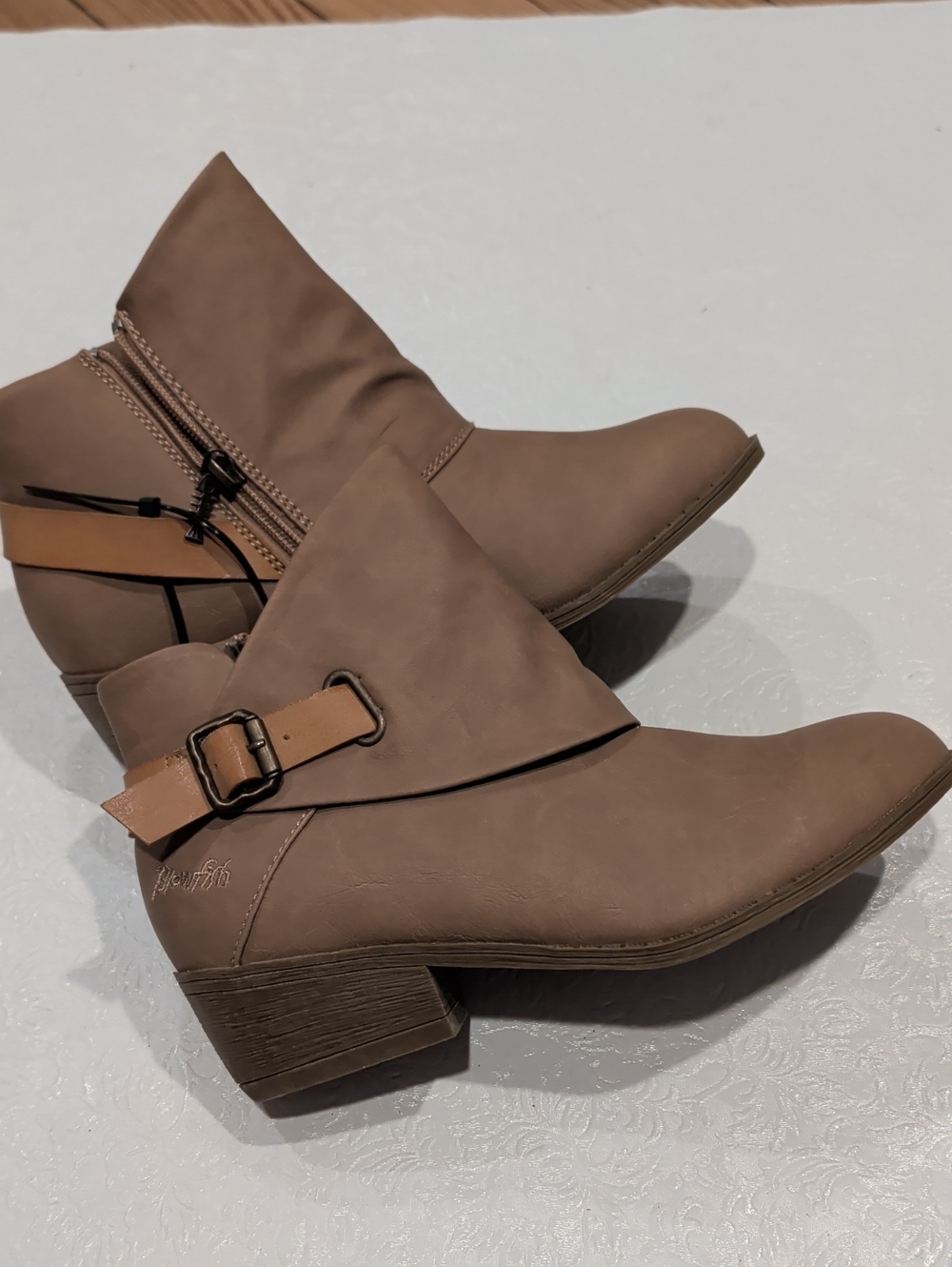Blowfish Taupe Fold-Over Ankle Boots with Buckle